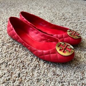 Tory Burch QUILTED CHELSEA Red Leather Ballet Flats Sz 8 VERY GOOD CONDITION